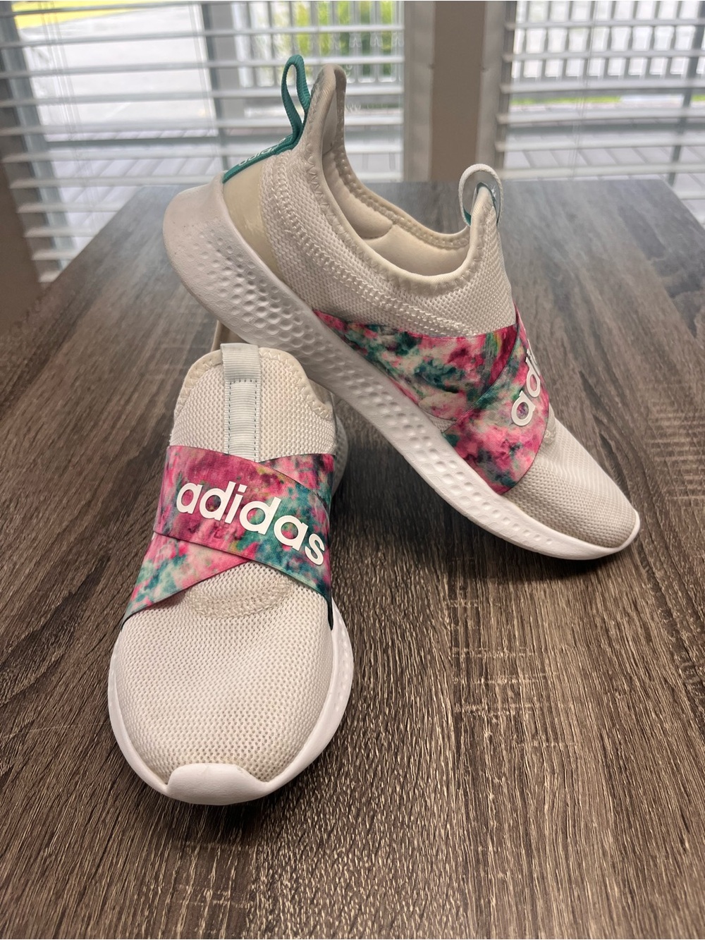 adidas Puremotion Athletic Slip-On Shoes with Pink Teal Tie-Dye Strap